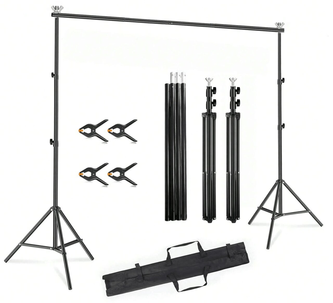 10×7 ft Adjustable Metal Backdrop Stand with Frame, Crossbars & Clamps – Foldable Photography Studio & Event Background Support